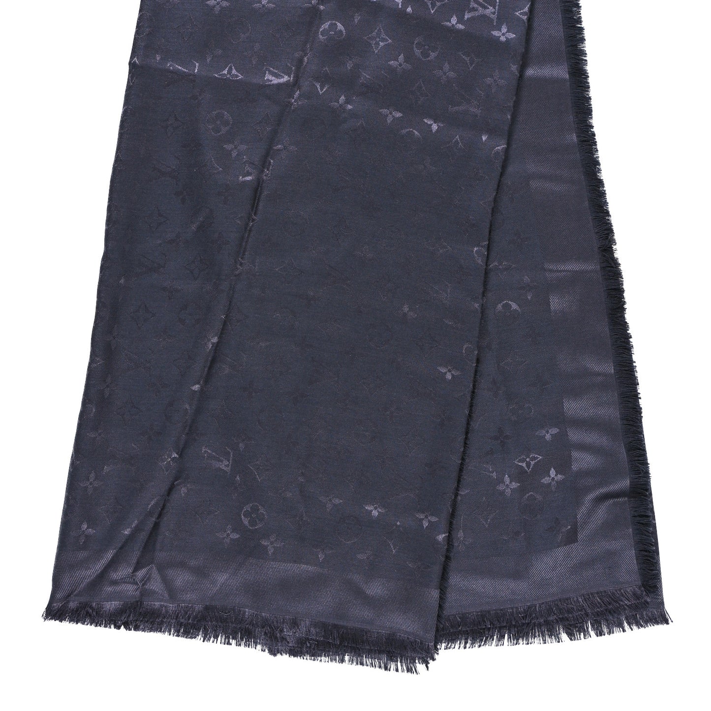 Silk Lurex Wool Monogram Shine Shawl Charcoal Grey