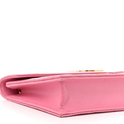 Saint Laurent Grain De Poudre Matelasse Chevron Monogram Envelope Chain Wallet Indian Pink 10 of 11