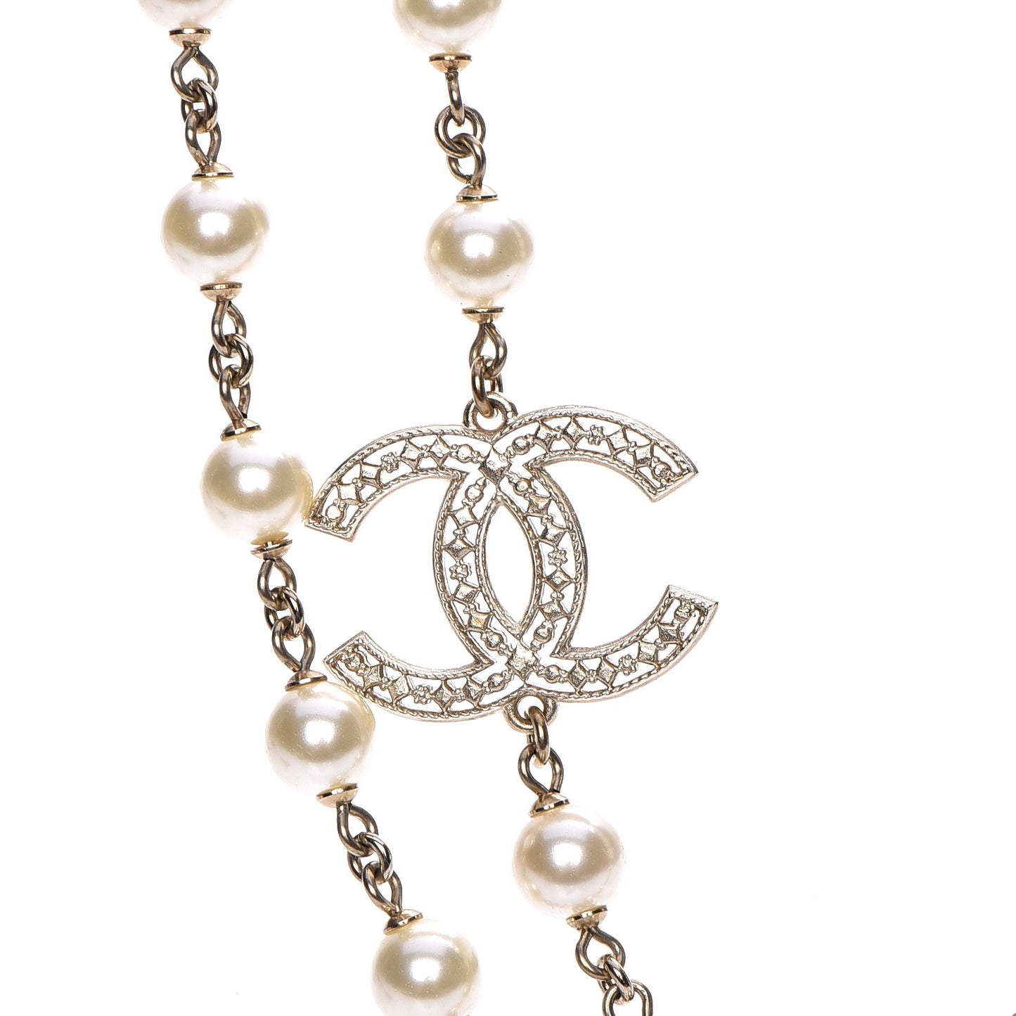 Pearl CC Long Necklace Gold