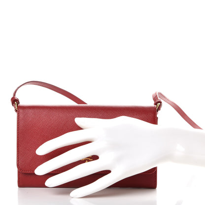 Prada Saffiano Metal Mini Crossbody Wallet Rosso 3 of 9
