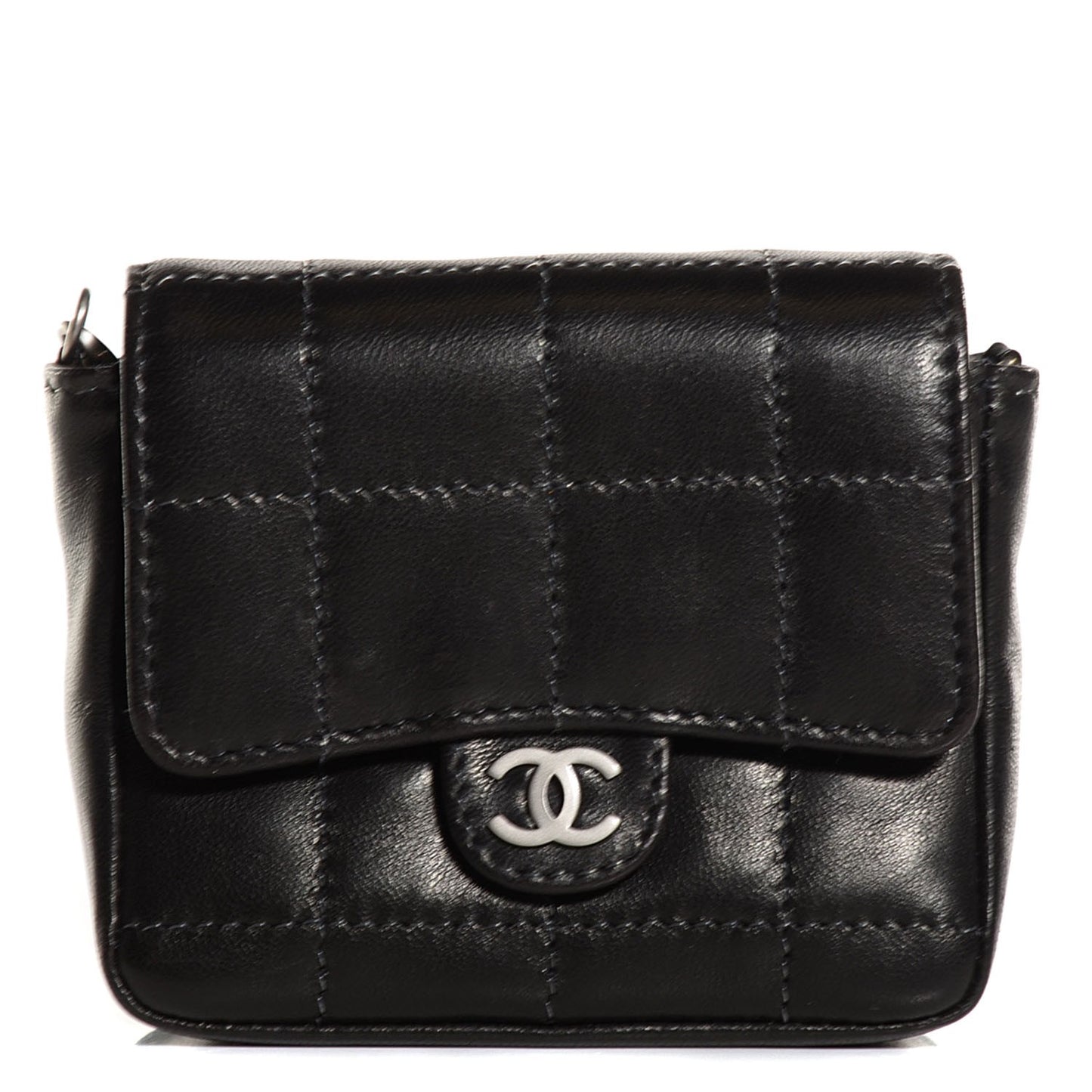 Lambskin Square Stitched Micro Convertible Flap Belt Bag Black
