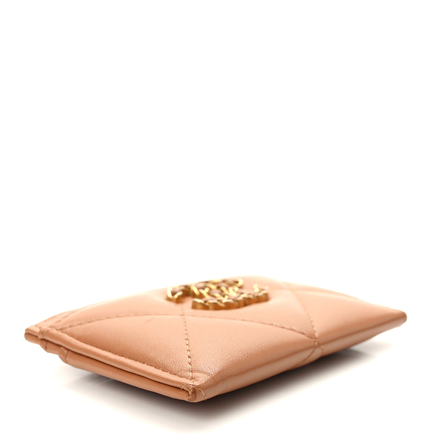 Lambskin Quilted Chanel 19 Card Holder Brown