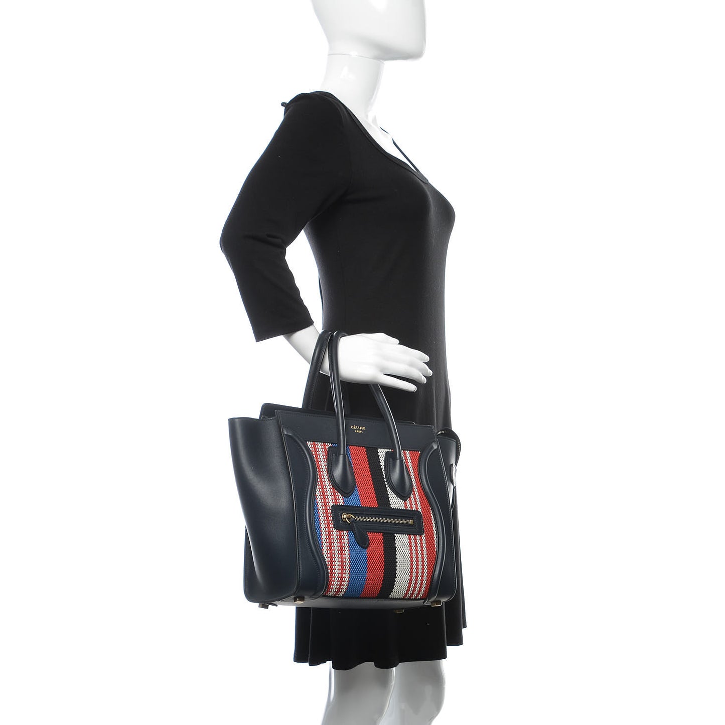 Smooth Calfskin Striped Canvas Micro Luggage Navy Blue