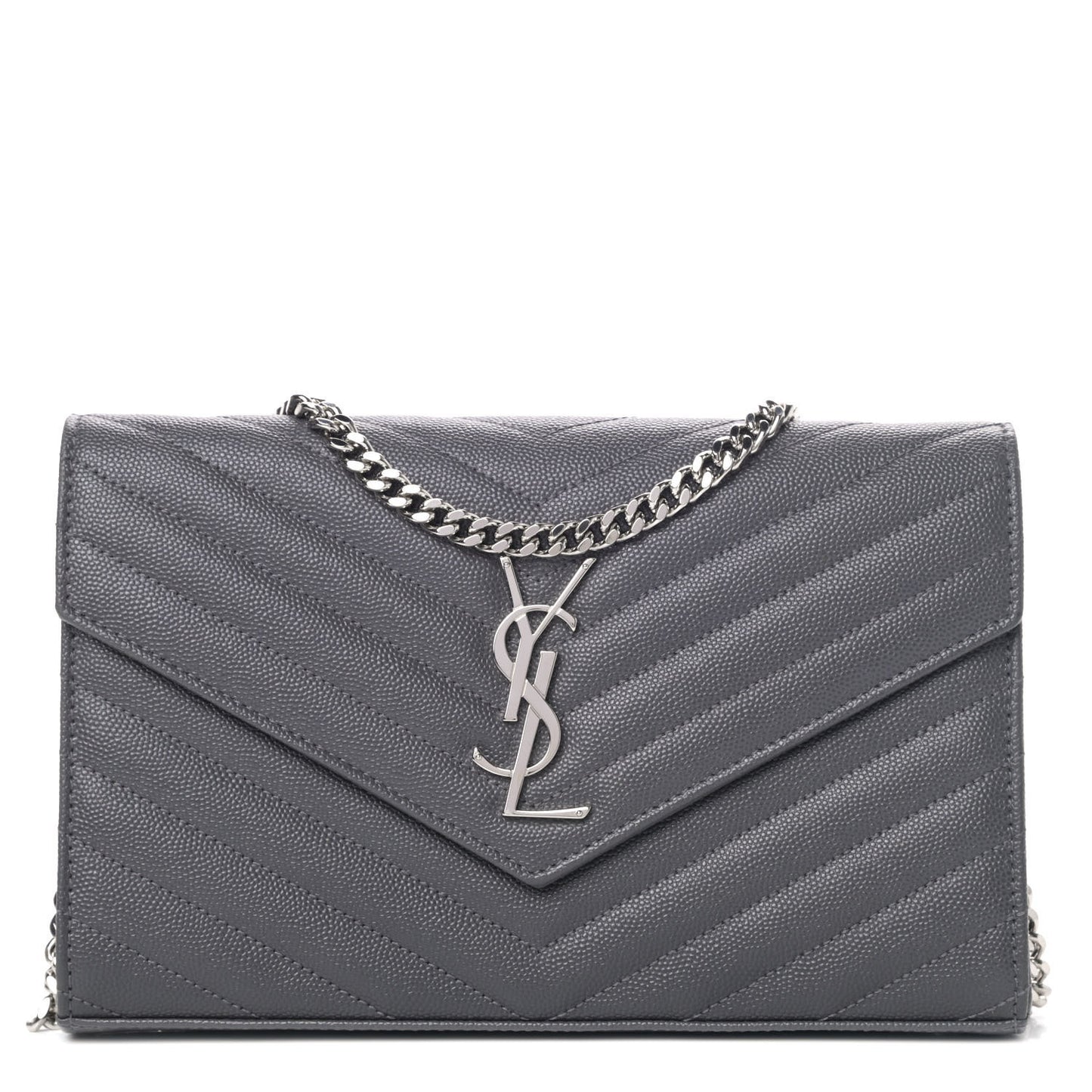 Grain De Poudre Matelasse Chevron Monogram Chain Wallet Grey
