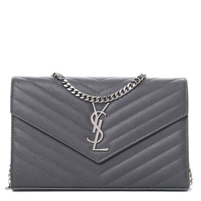 Saint Laurent Grain De Poudre Matelasse Chevron Monogram Chain Wallet Grey 1 of 4