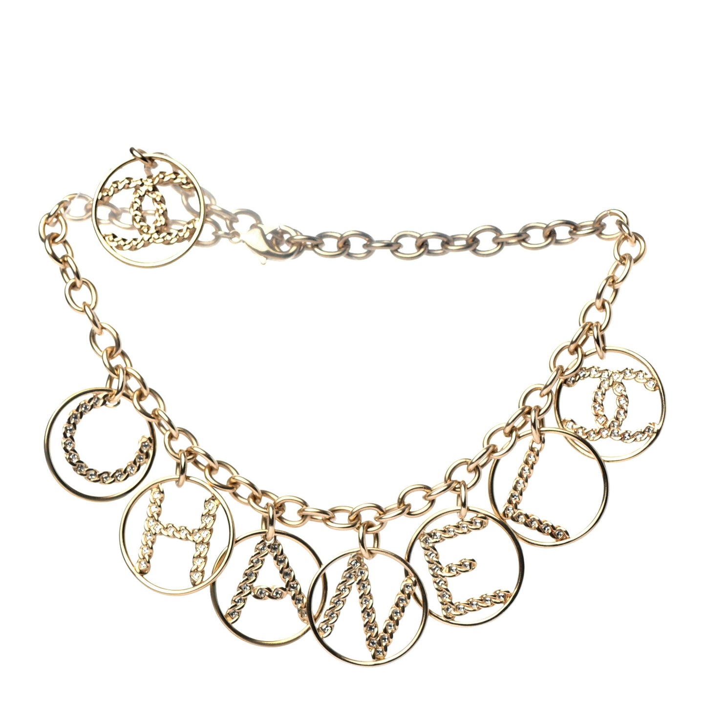Metal Strass Crystal Logo Necklace Gold
