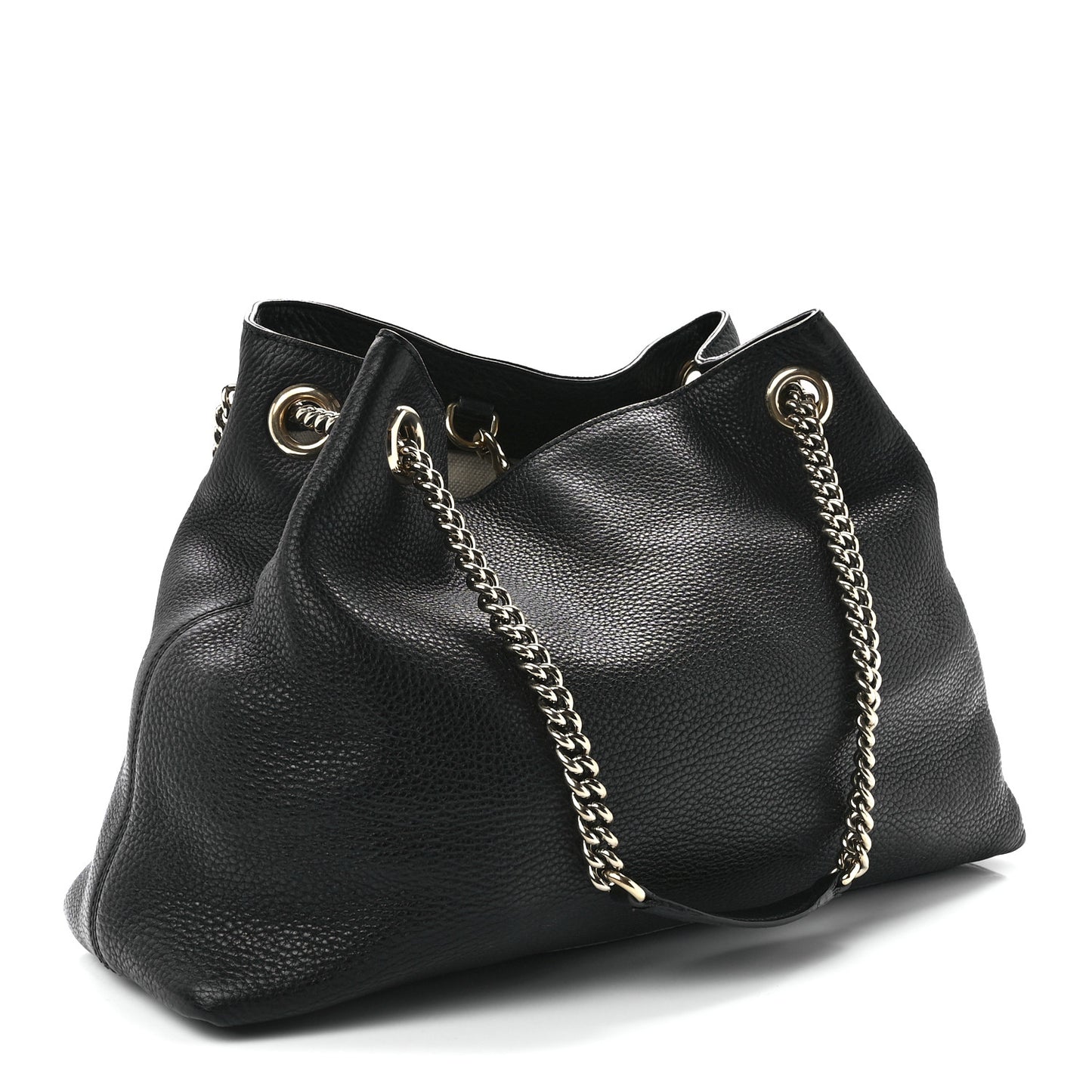 Pebbled Calfskin Medium Soho Chain Shoulder Bag Black