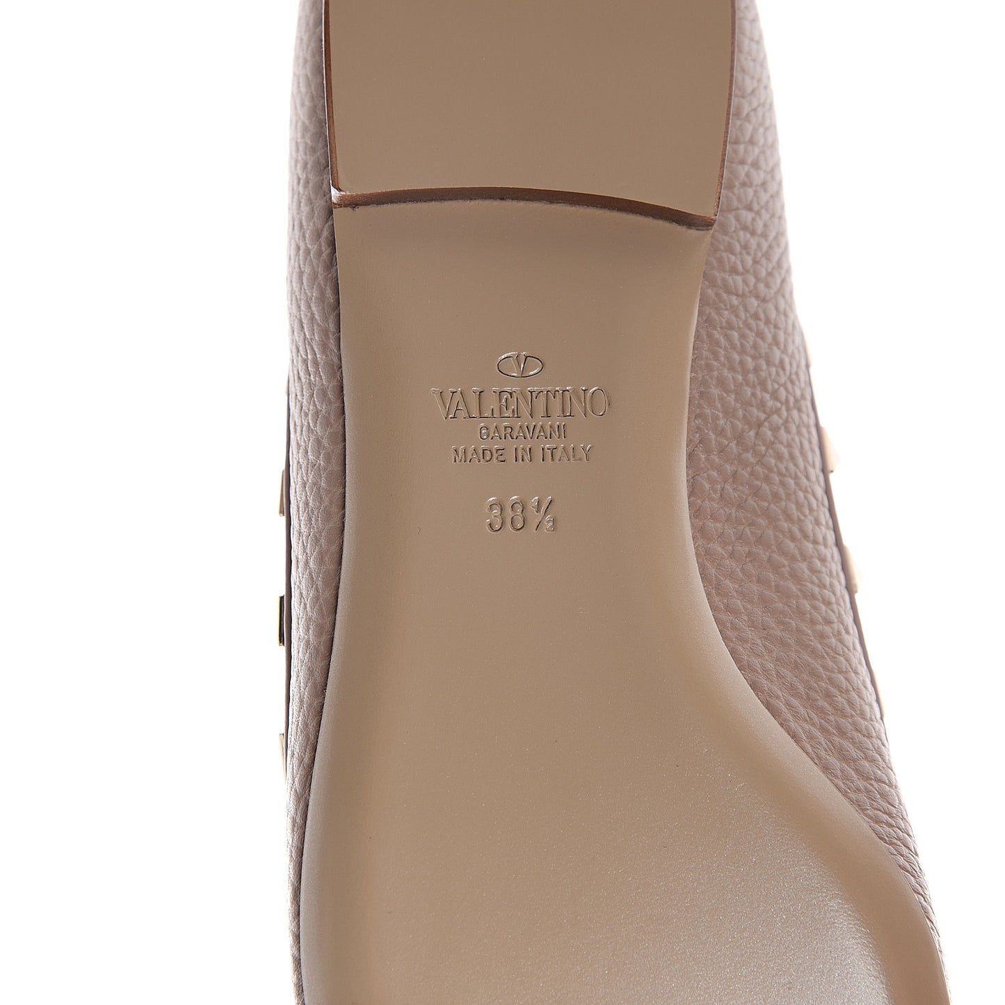 Pebbled Calfskin Rockstud Ballerina Flats 38.5 Poudre