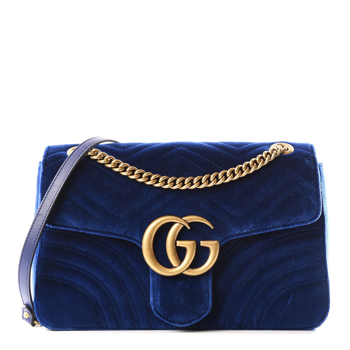 Velvet Matelasse Medium GG Marmont Shoulder Bag Cobalt Blue