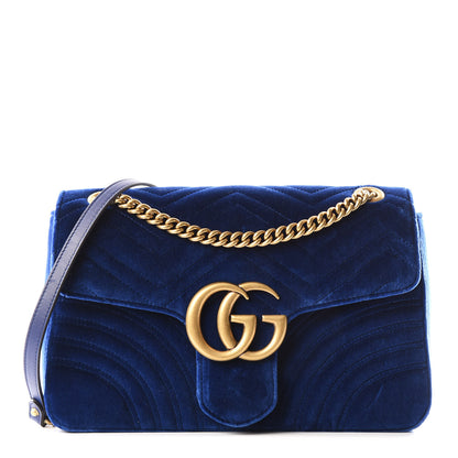 Gucci Velvet Matelasse Medium GG Marmont Shoulder Bag Cobalt Blue 1 of 8