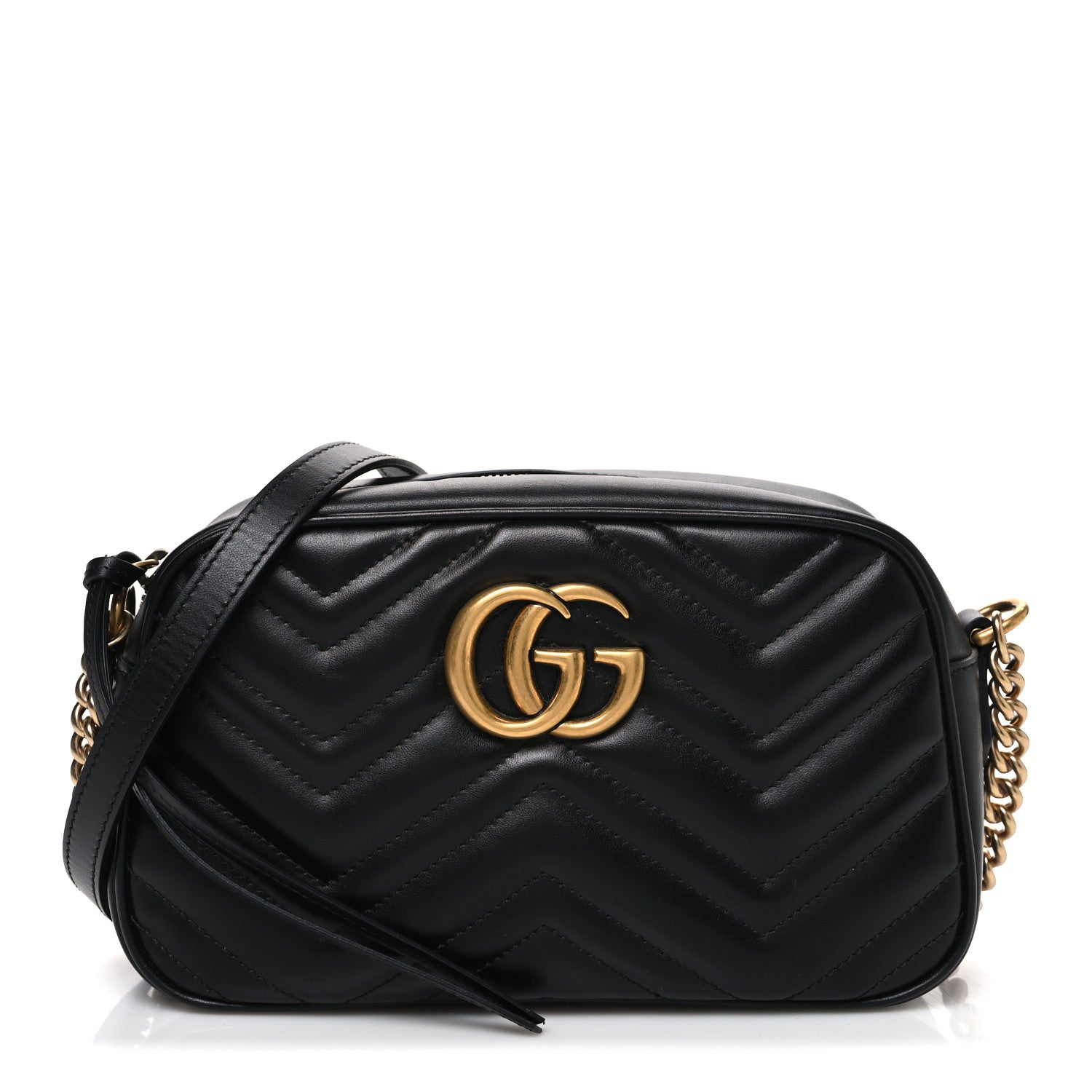 Gucci Calfskin Matelasse Small GG Marmont Chain Shoulder Bag Black 1 of 10