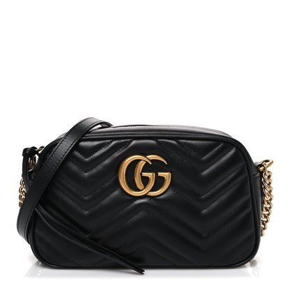 Gucci Calfskin Matelasse Small GG Marmont Chain Shoulder Bag Black 1 of 10