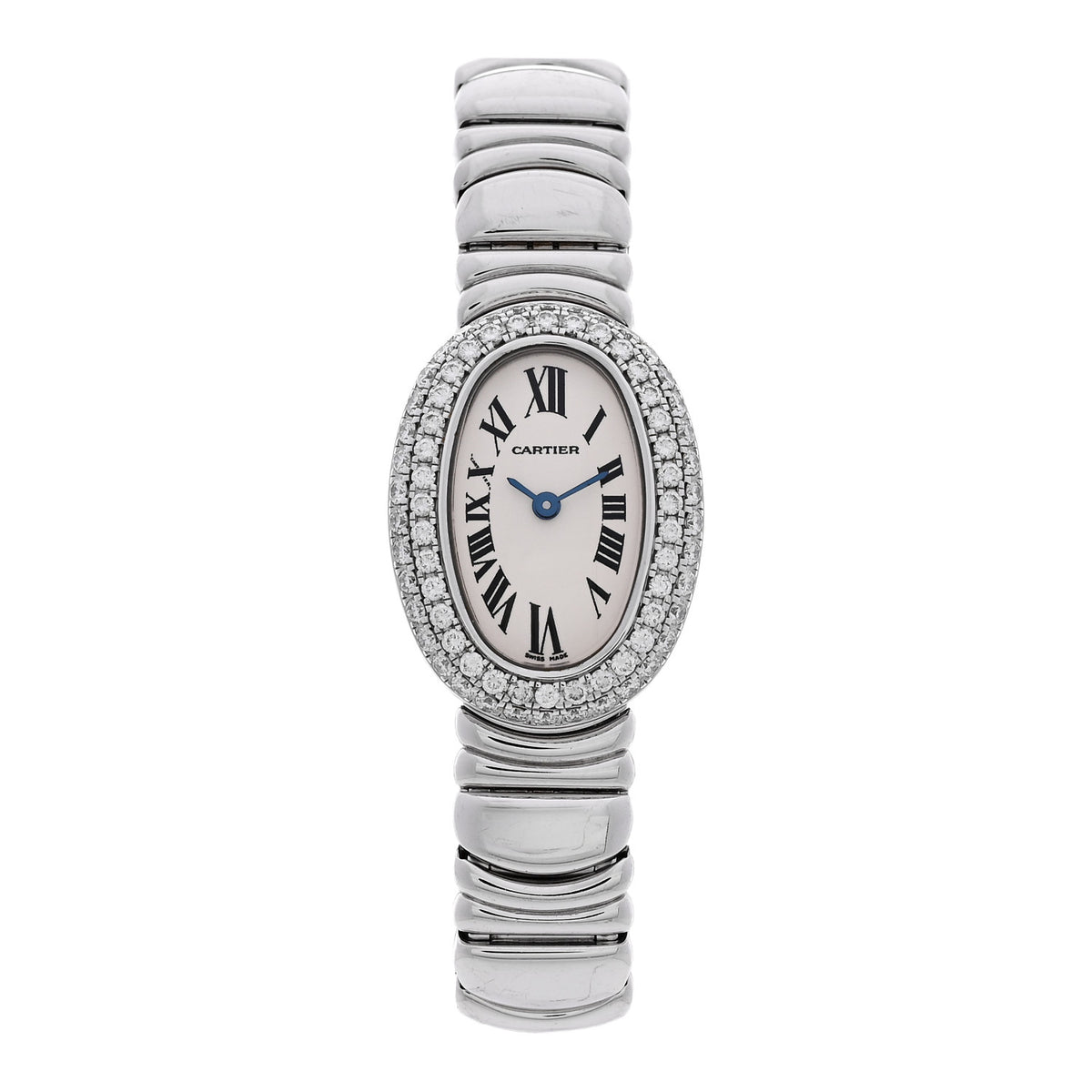 18K White Gold Diamond Bezel 18mm Baignoire Quartz Watch