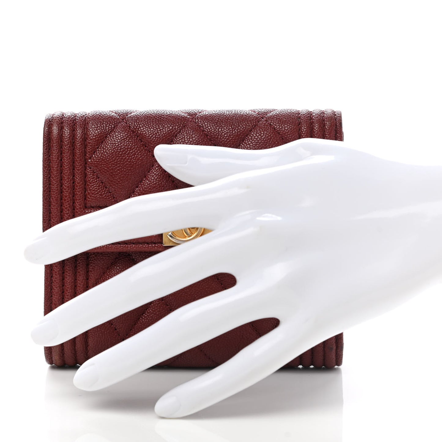 Caviar Quilted Compact Boy Wallet Burgundy