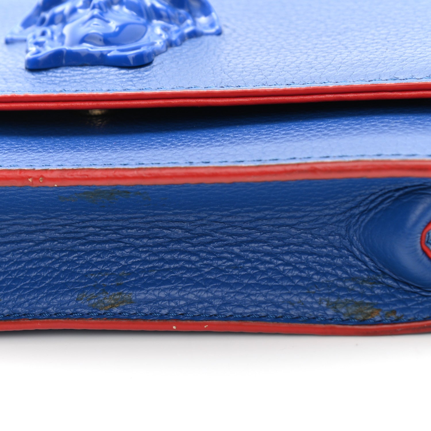 Versace Grained Calfskin Palazzo Chain Evening Bag Blue 13 of 15