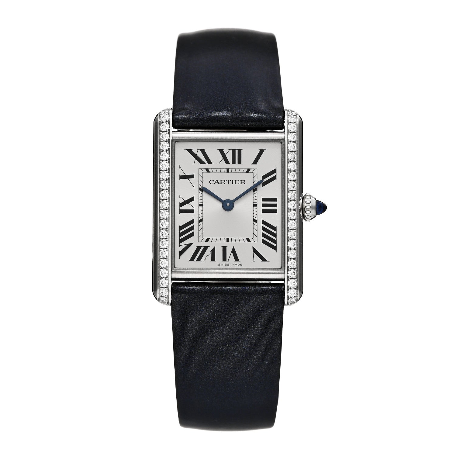 Cartier Stainless Steel Satin Diamond 25mm Must de Cartier Tank Quartz Watch 1 of 5