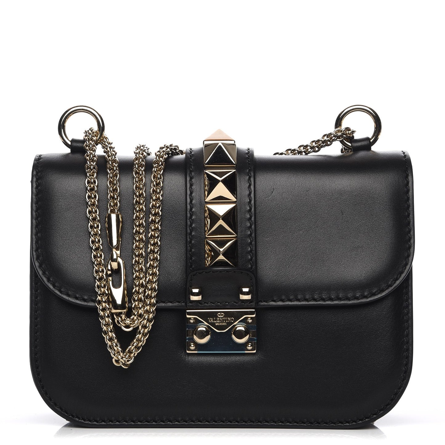 Vitello Small Glam Lock Rockstud Flap Black