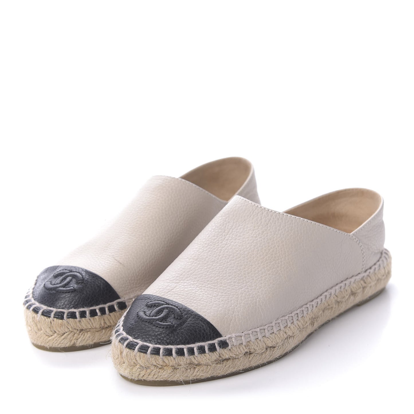 Grained Calfskin CC Espadrilles 35 Beige Black