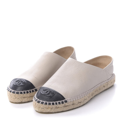 Chanel Grained Calfskin CC Espadrilles 35 Beige Black 3 of 10