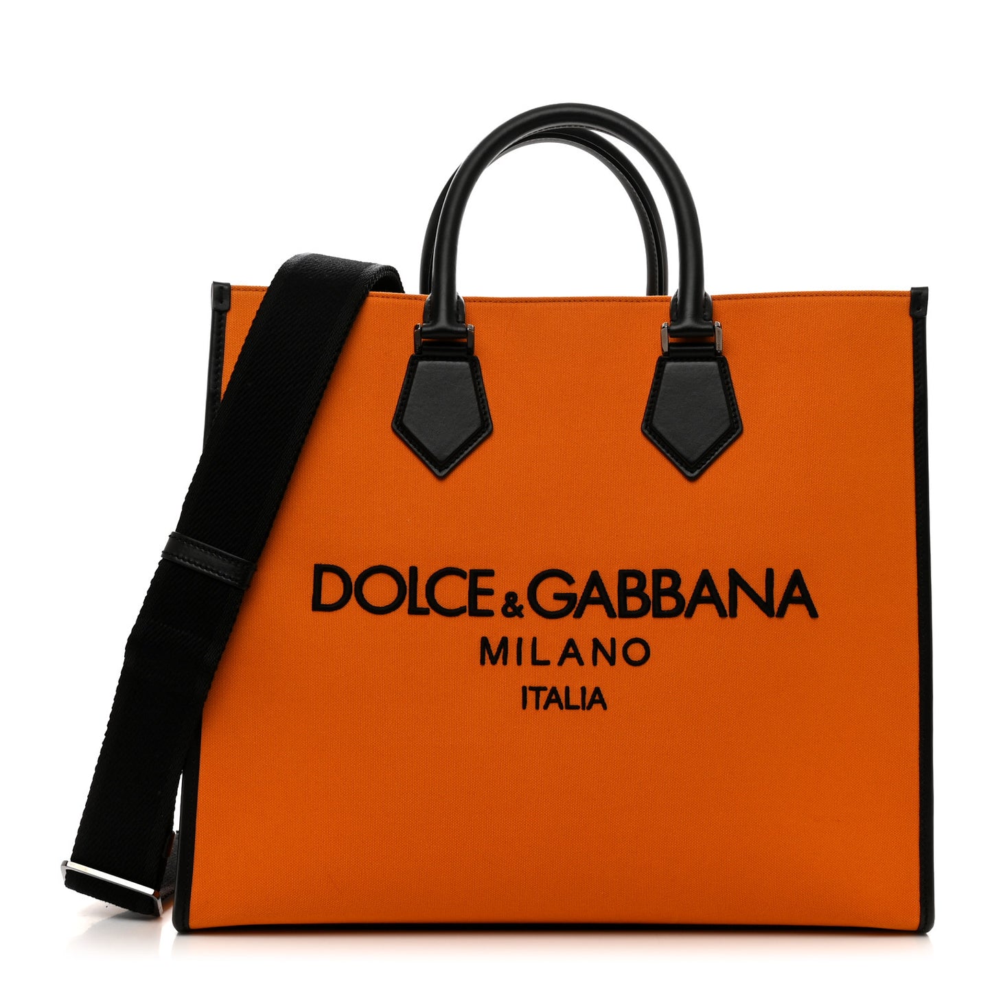 Canvas Calfskin Embroidered Logo Large Edge Shopper Tote Orange