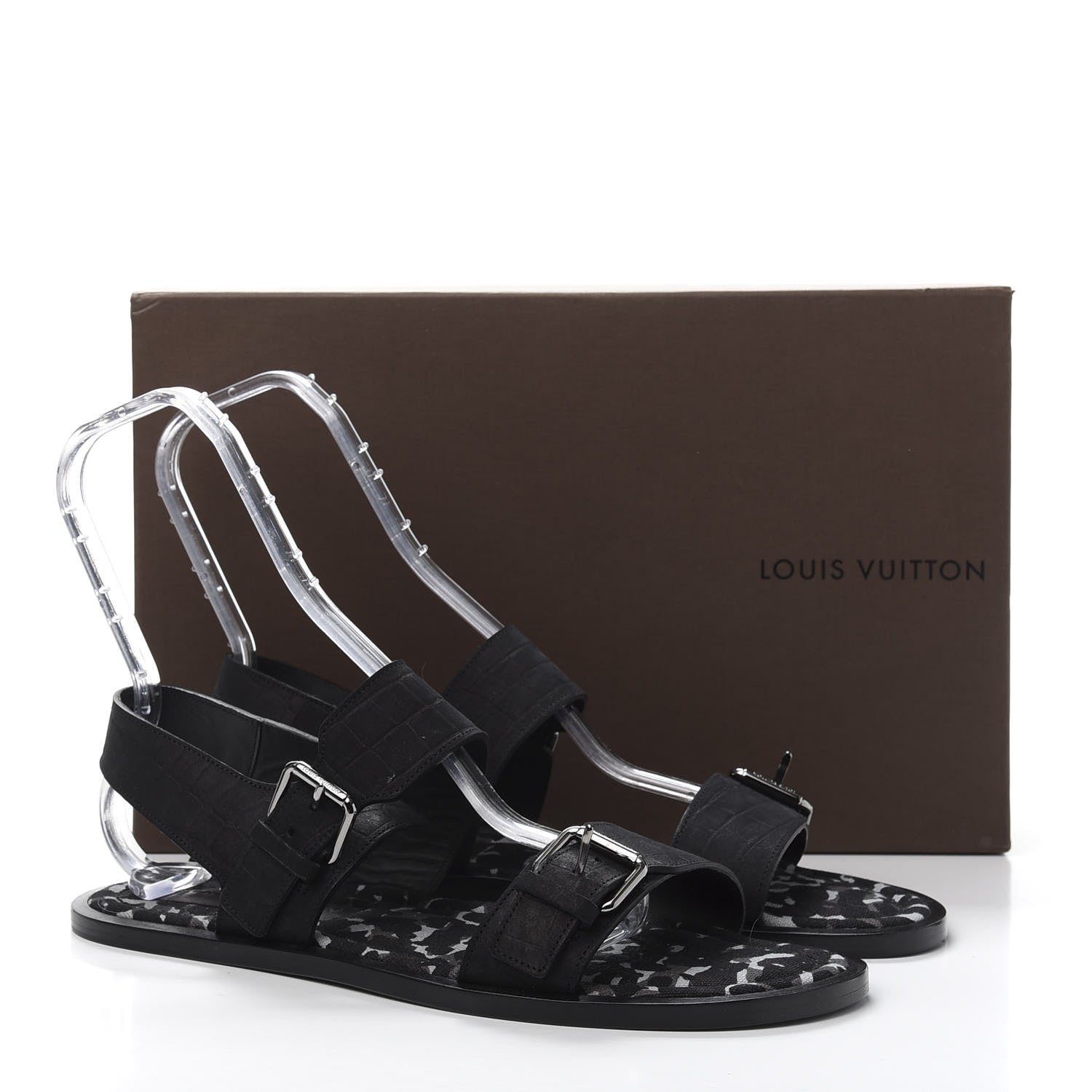 Louis Vuitton Nubuck Crocodile Embossed Mens Sandals 9.5 Black 9 of 9