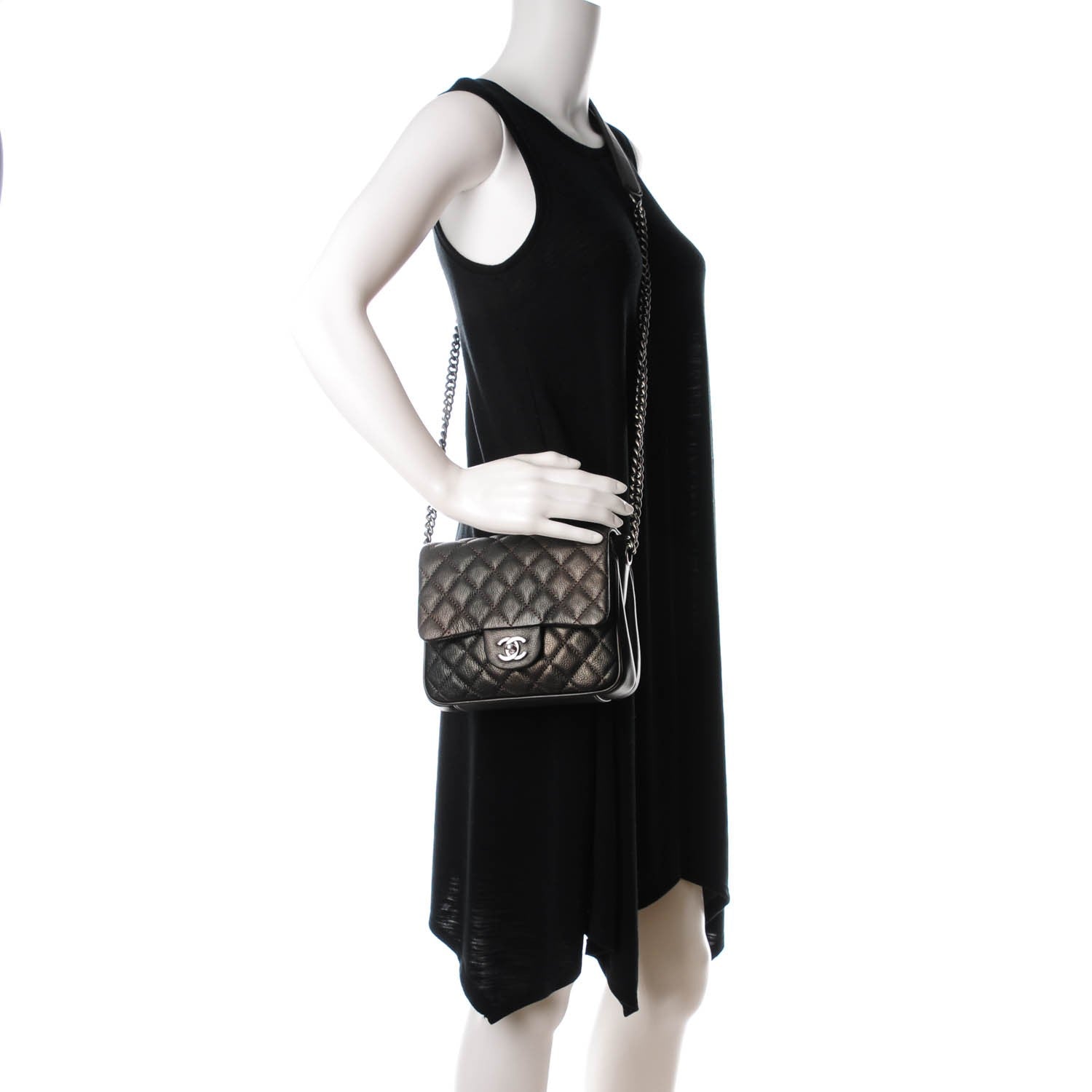 Chanel Metallic Goatskin Quilted Small Rock In Rome Flap Charcoal 2 of 8
