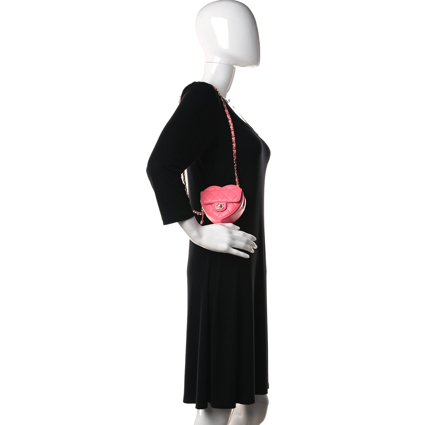 Lambskin Quilted CC In Love Heart Waist Belt Bag With Chain Pink