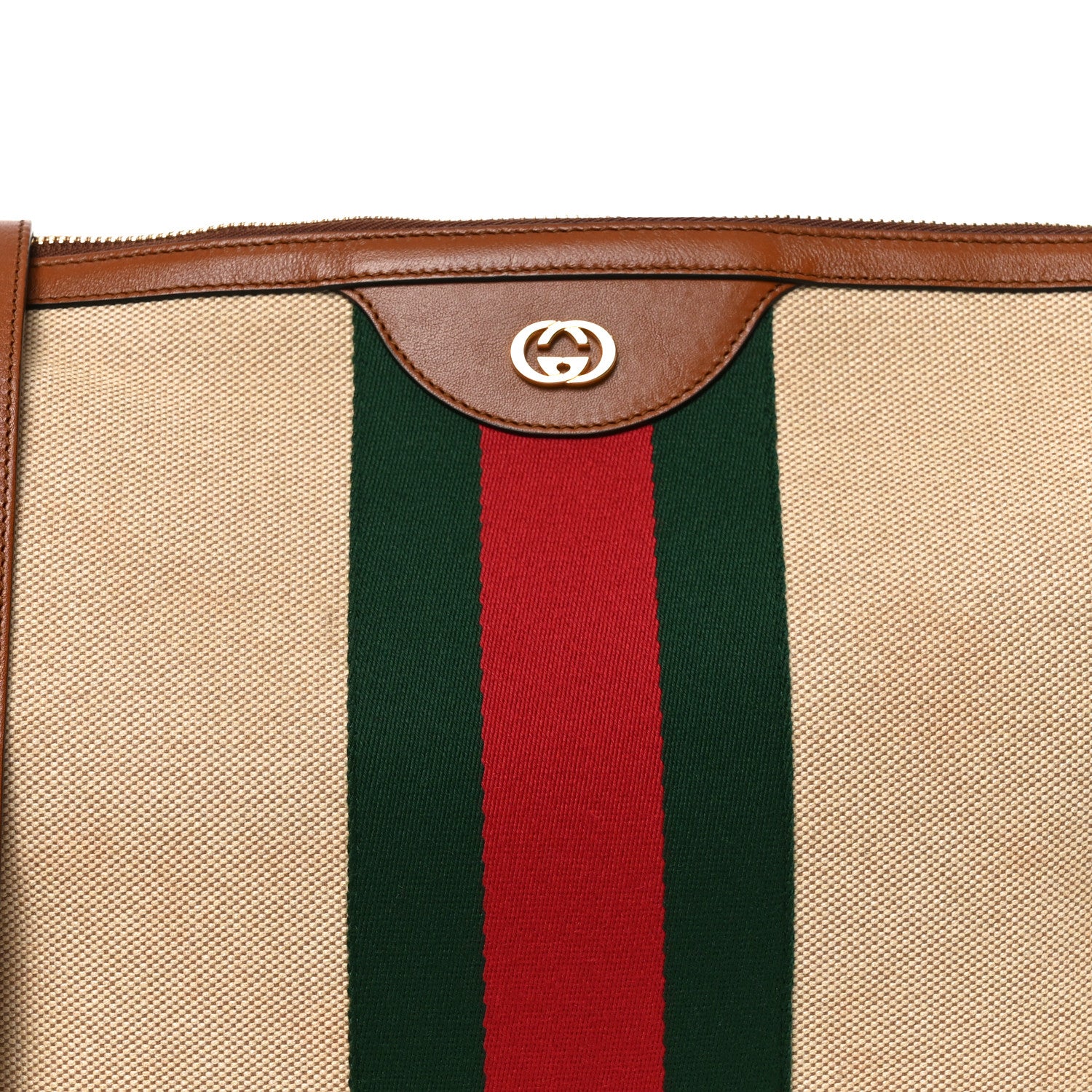Gucci Vintage Canvas Calfskin Web Large Ophidia Half Moon Hobo Sand Light Cuir 7 of 9