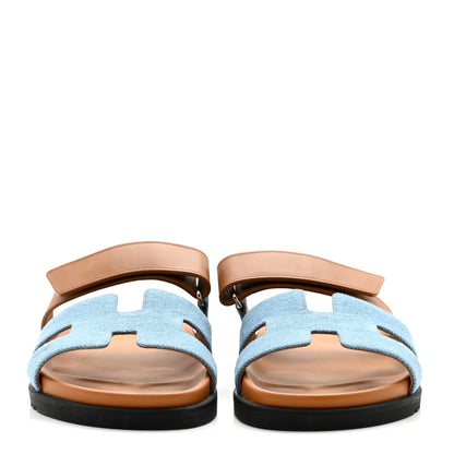 Hermes Denim Calfskin Womens Chypre Sandals 40.5 Bleu Clair Naturel 2 of 9
