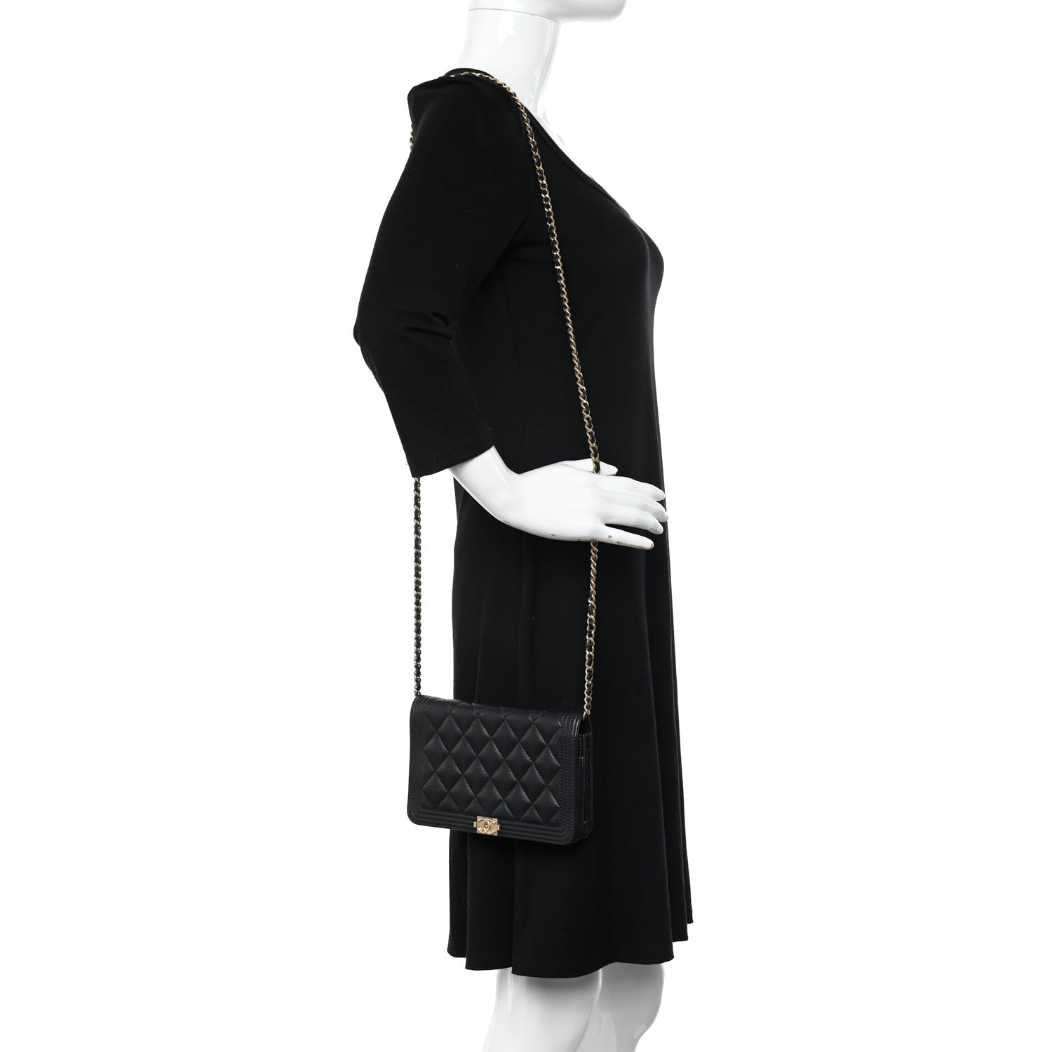 Chanel Caviar Quilted Boy Wallet On Chain WOC Black 2 of 12