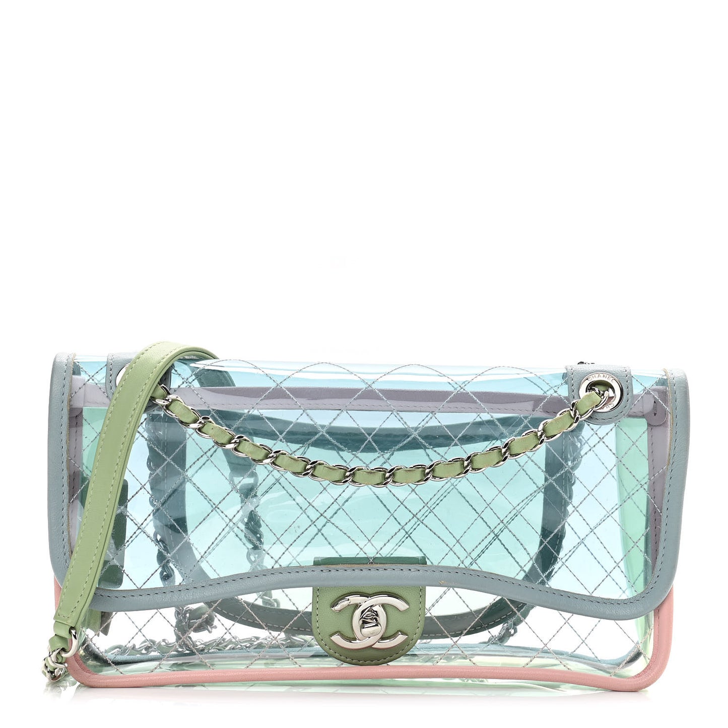 Lambskin PVC Quilted Medium Coco Splash Flap Blue Green