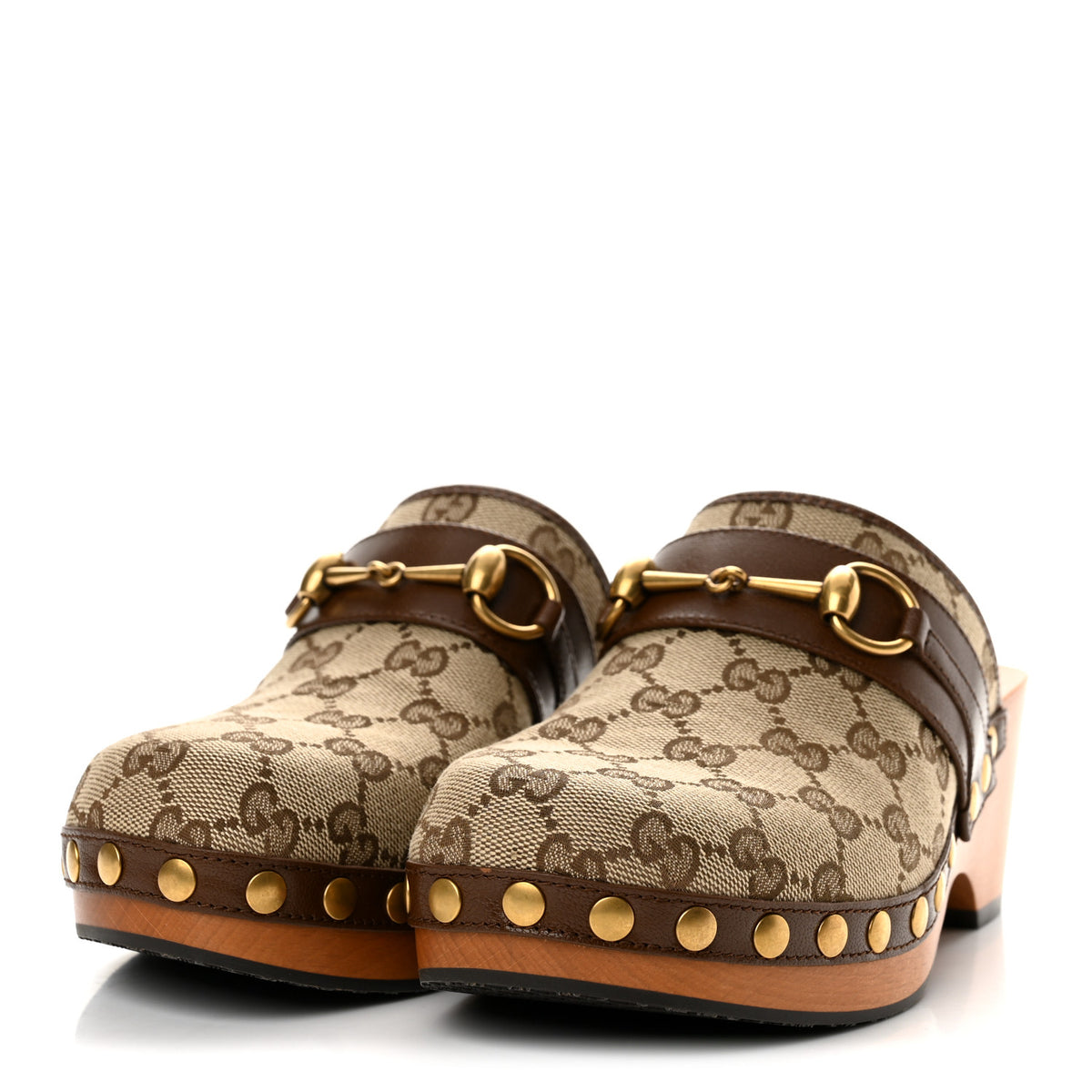 Gucci Monogram Goatskin Horsebit Clog Mules 36.5 Beige Ebony Brown Sugar 4 of 10