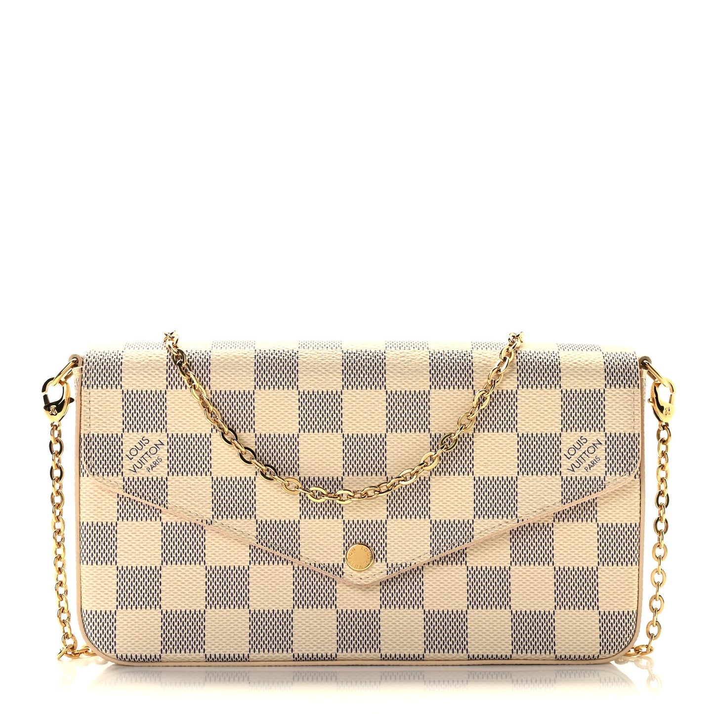 Damier Azur Pochette Felicie Chain Wallet Rose Ballerine