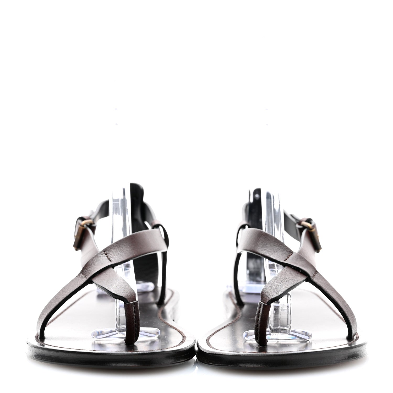 Saint Laurent Calfskin Culver Flat Sandals 39 Dark Brown 2 of 8