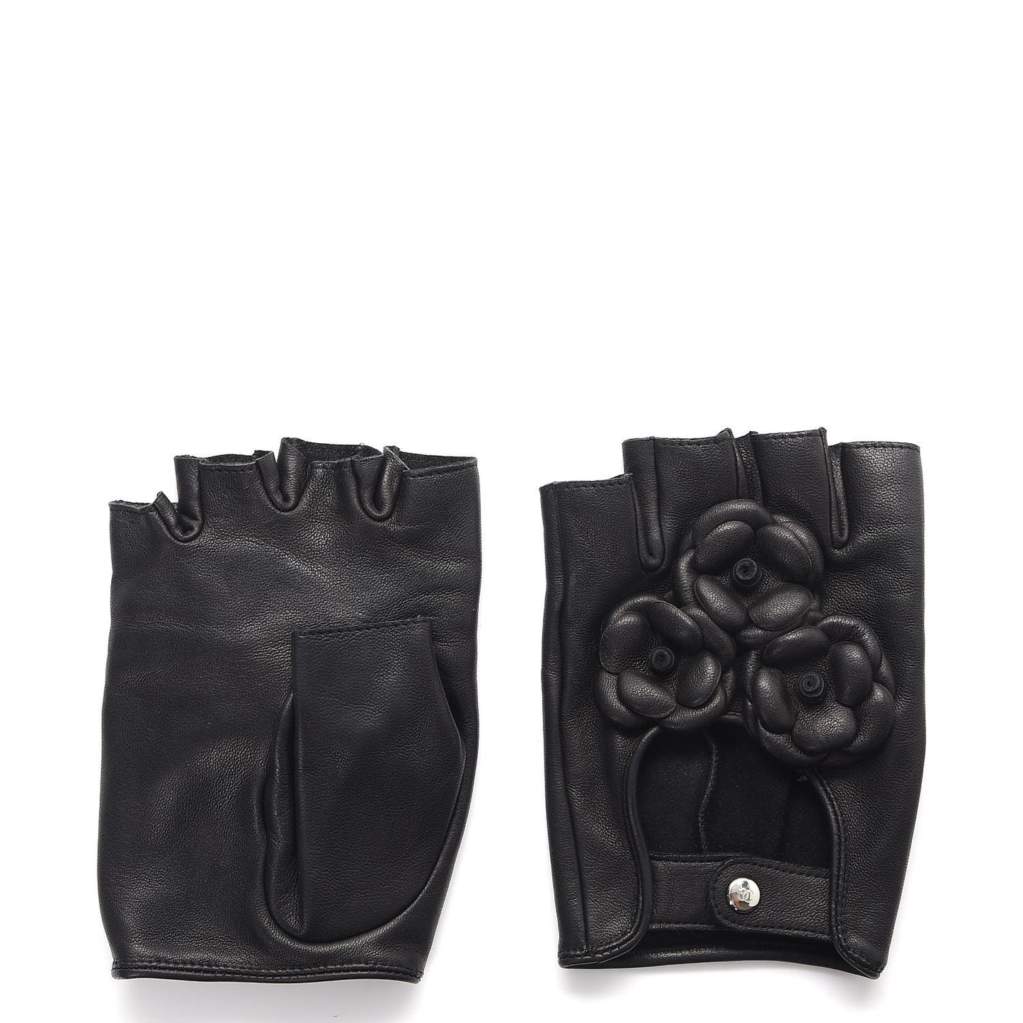 Lambskin Camellia Fingerless Gloves 8 Black
