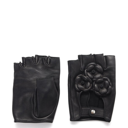 Chanel Lambskin Camellia Fingerless Gloves 8 Black 3 of 5