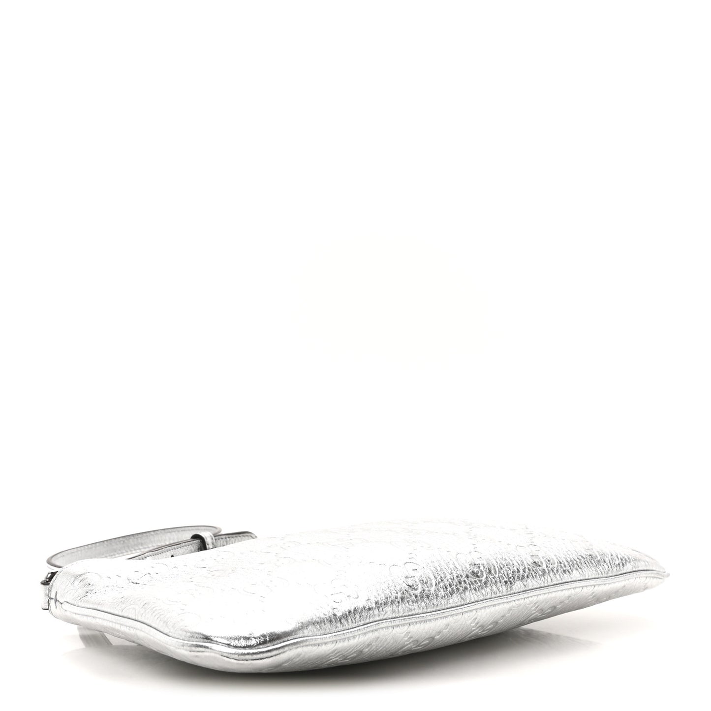 Metallic GG Grainy Calfskin Emblem Medium Shoulder Bag Silver