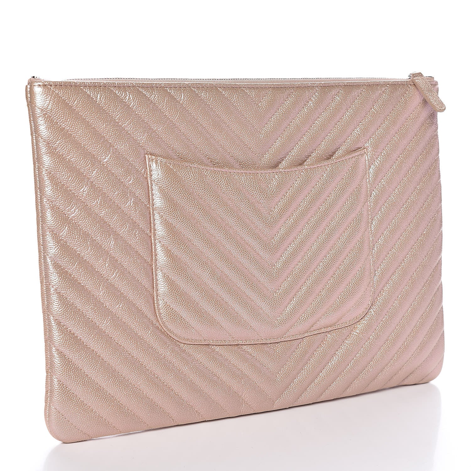Chanel Iridescent Caviar Chevron Quilted Large Cosmetic Case Light Gold 3 of 8