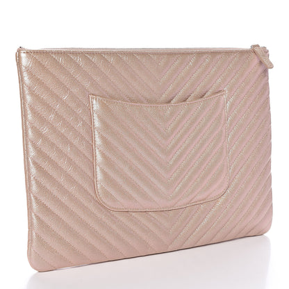 Chanel Iridescent Caviar Chevron Quilted Large Cosmetic Case Light Gold 3 of 8