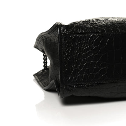 Saint Laurent Calfskin Crocodile Embossed Monogram Large Niki Shopping Bag Black 9 of 10