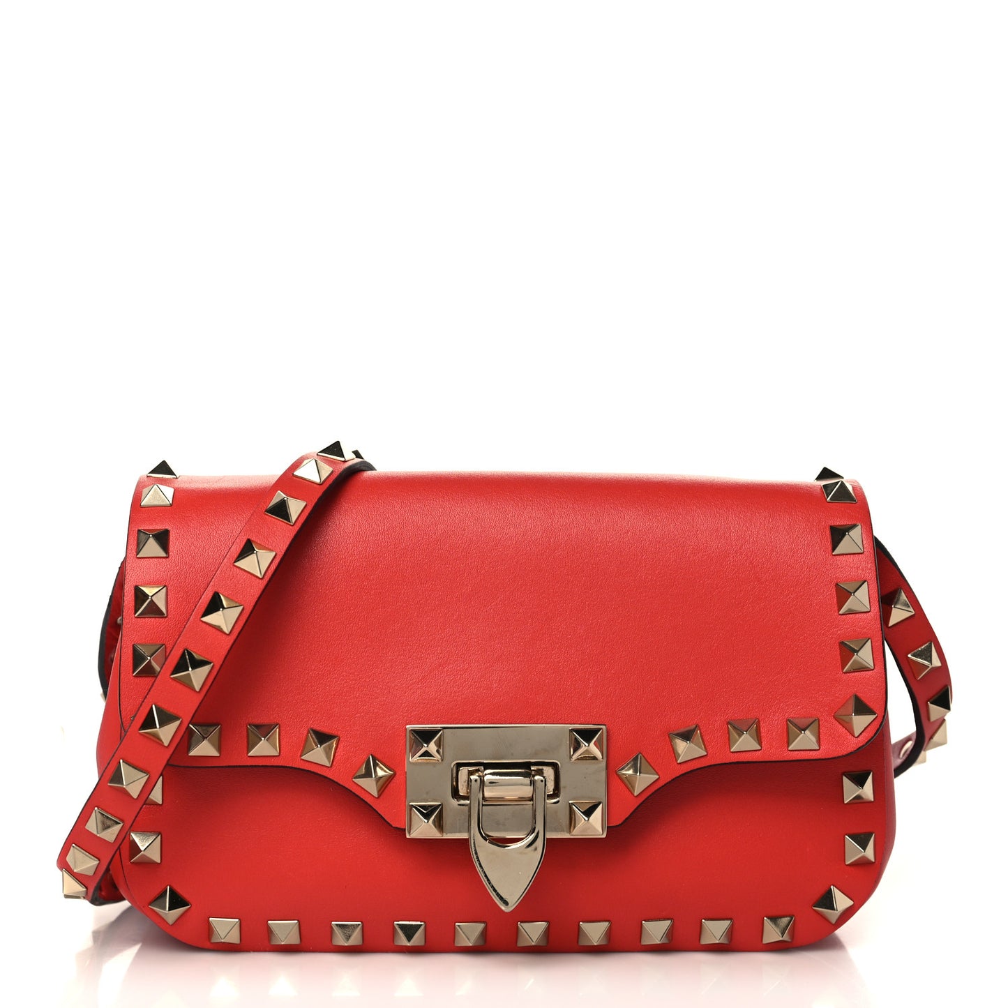 Vitello Mini Rockstud Flap Saddle Crossbody Bag Deep Coral