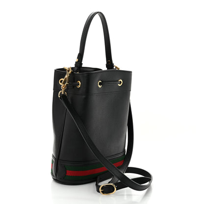Gucci Glazed Textured Calfskin Web Small Ophidia Bucket Bag Black 3 of 10