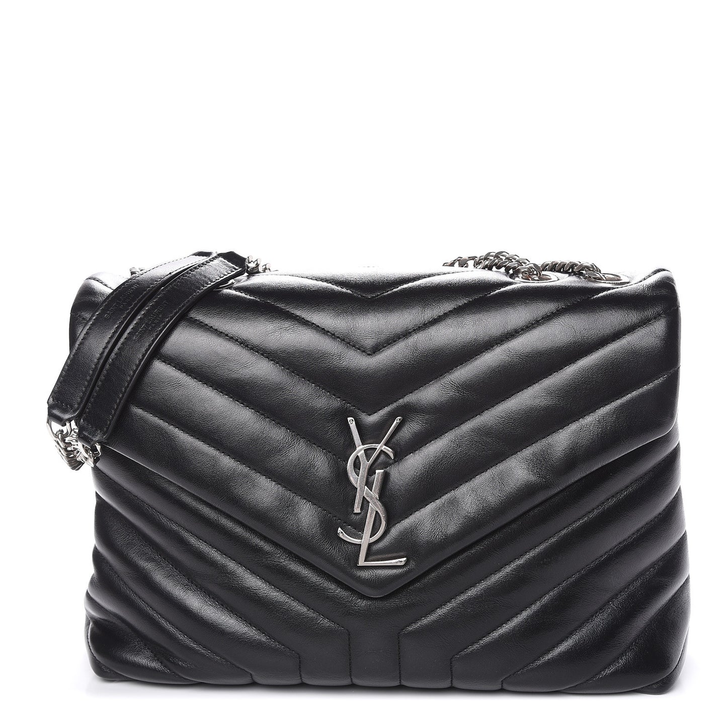 Calfskin Y Quilted Monogram Medium Loulou Chain Satchel Black