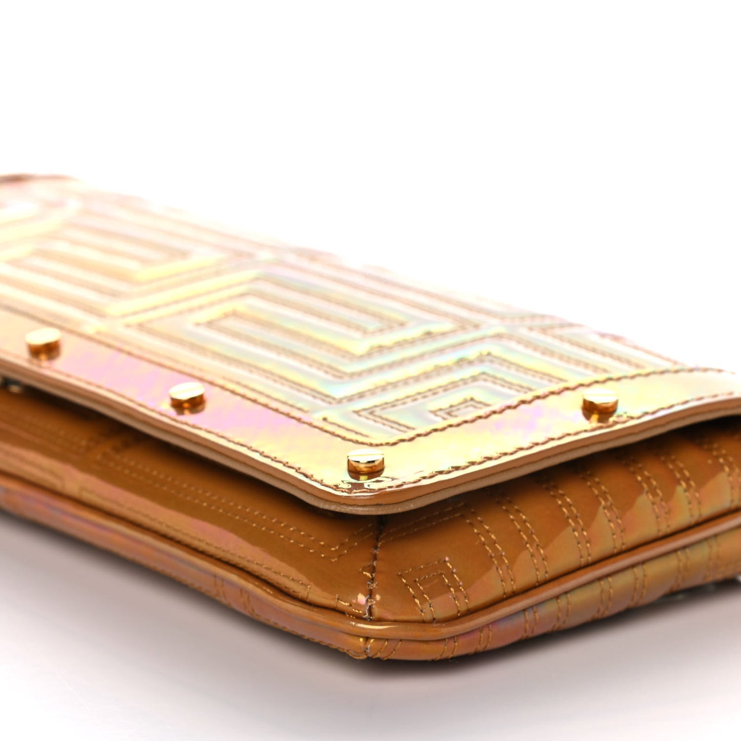 Iridescent Lambskin Couture Chain Clutch Gold