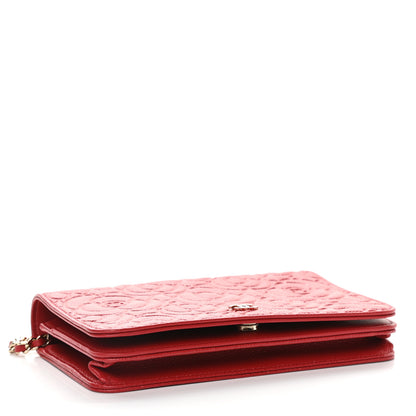 Chanel Caviar Camellia Embossed Wallet On Chain WOC Red 4 of 10