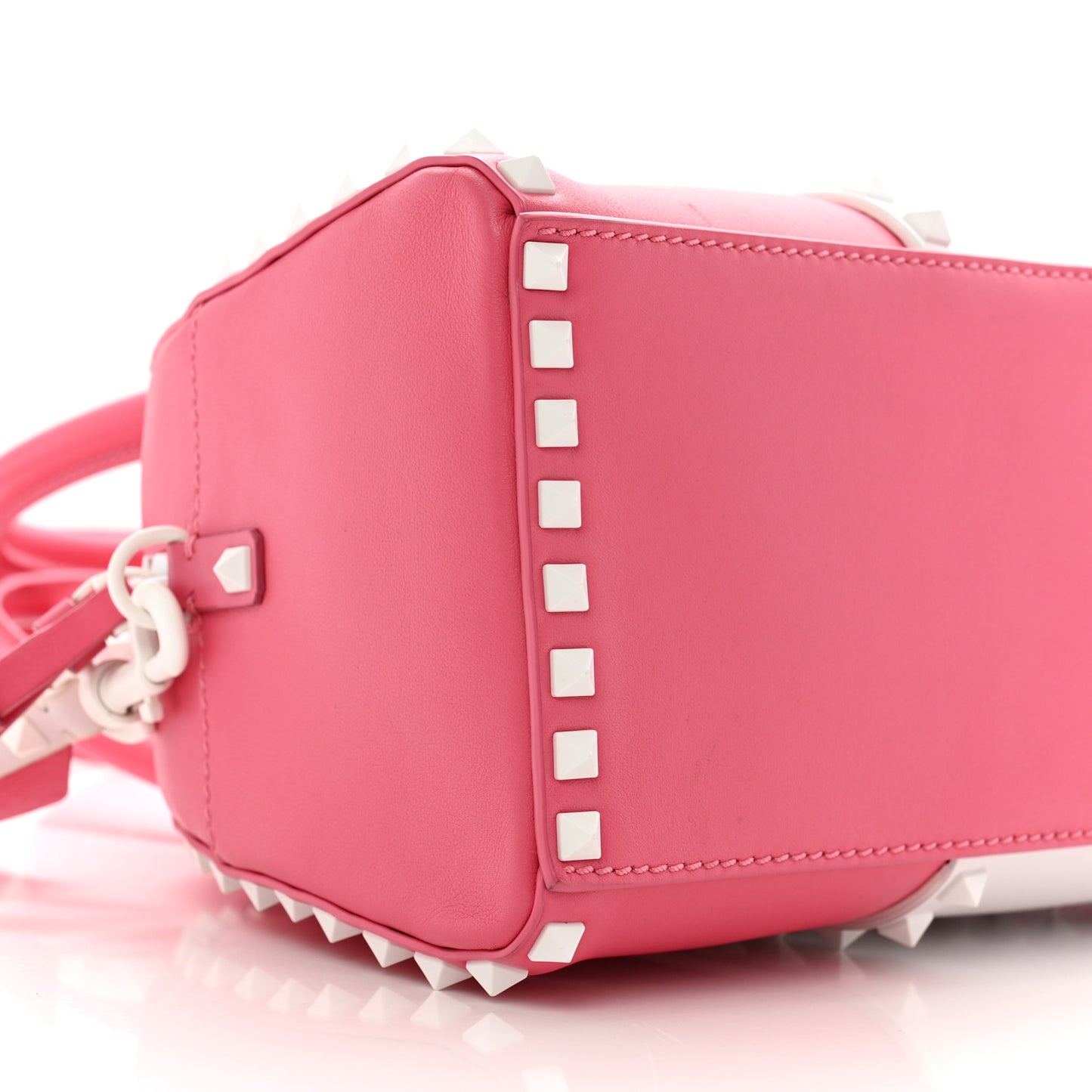 Vitello Colorblock Free Rockstud Top Handle Shoulder Bag Pink Optic White