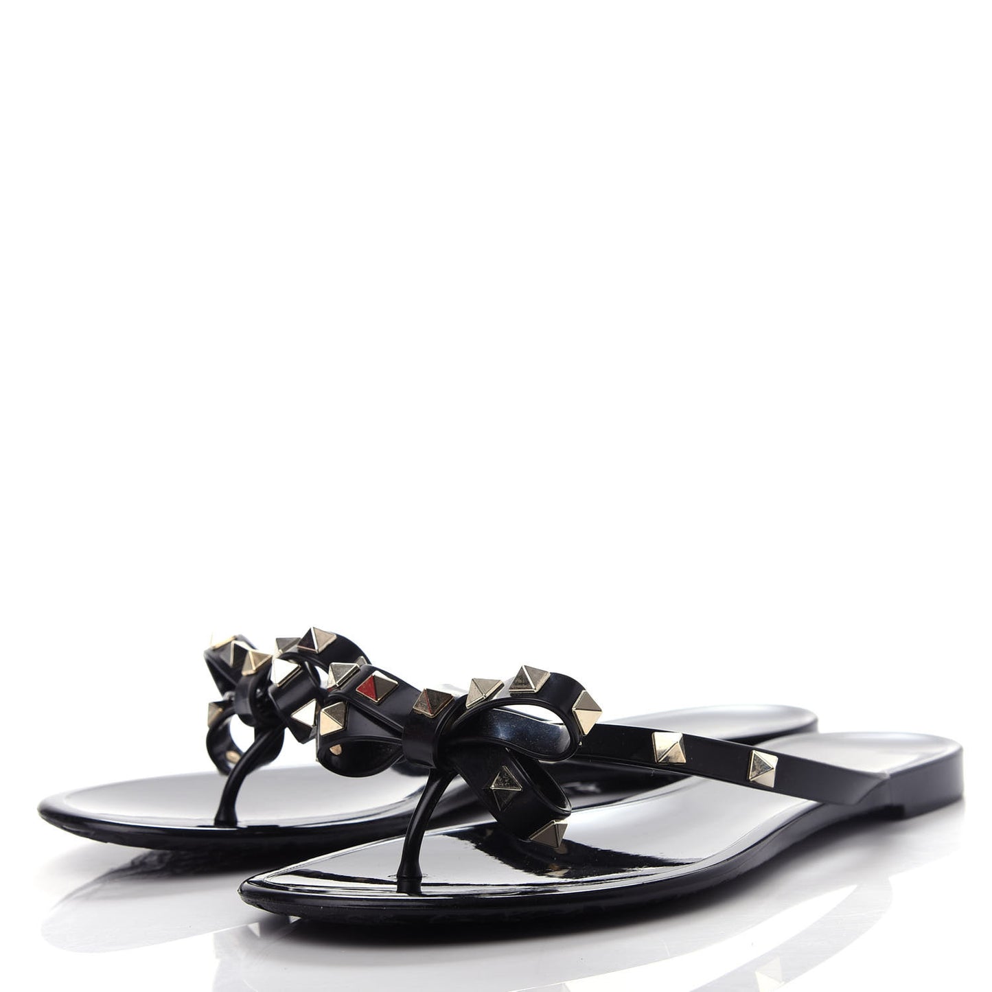 PVC Jelly Rockstud Bow Thong Sandals 39 Black
