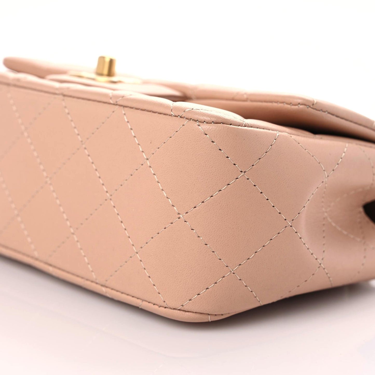 Lambskin Quilted Mini Top Handle Rectangular Flap Beige