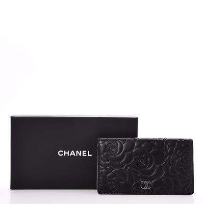 Chanel Lambskin Camellia Embossed Yen Wallet Black 9 of 9