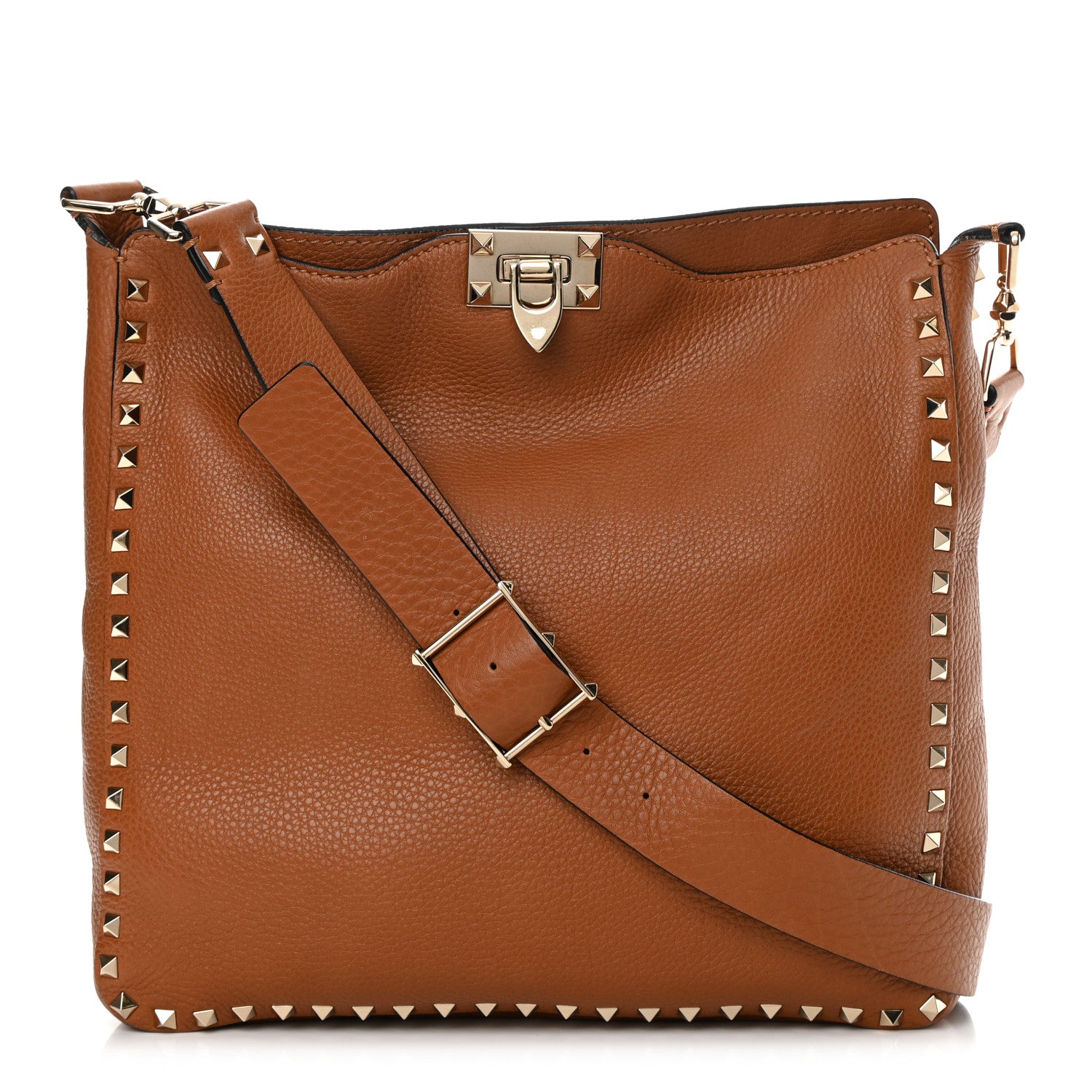 Valentino Garavani Pebbled Calfskin Large Rockstud Flip-Lock Messenger Bag Light Cuir 1 of 15